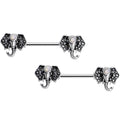 14G 9/16 White Faux Opal Elegant Elephant Nipple Ring Set