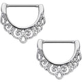 14G 9/16 Stainless Steel Fancy Filigree Nipple Clicker Set