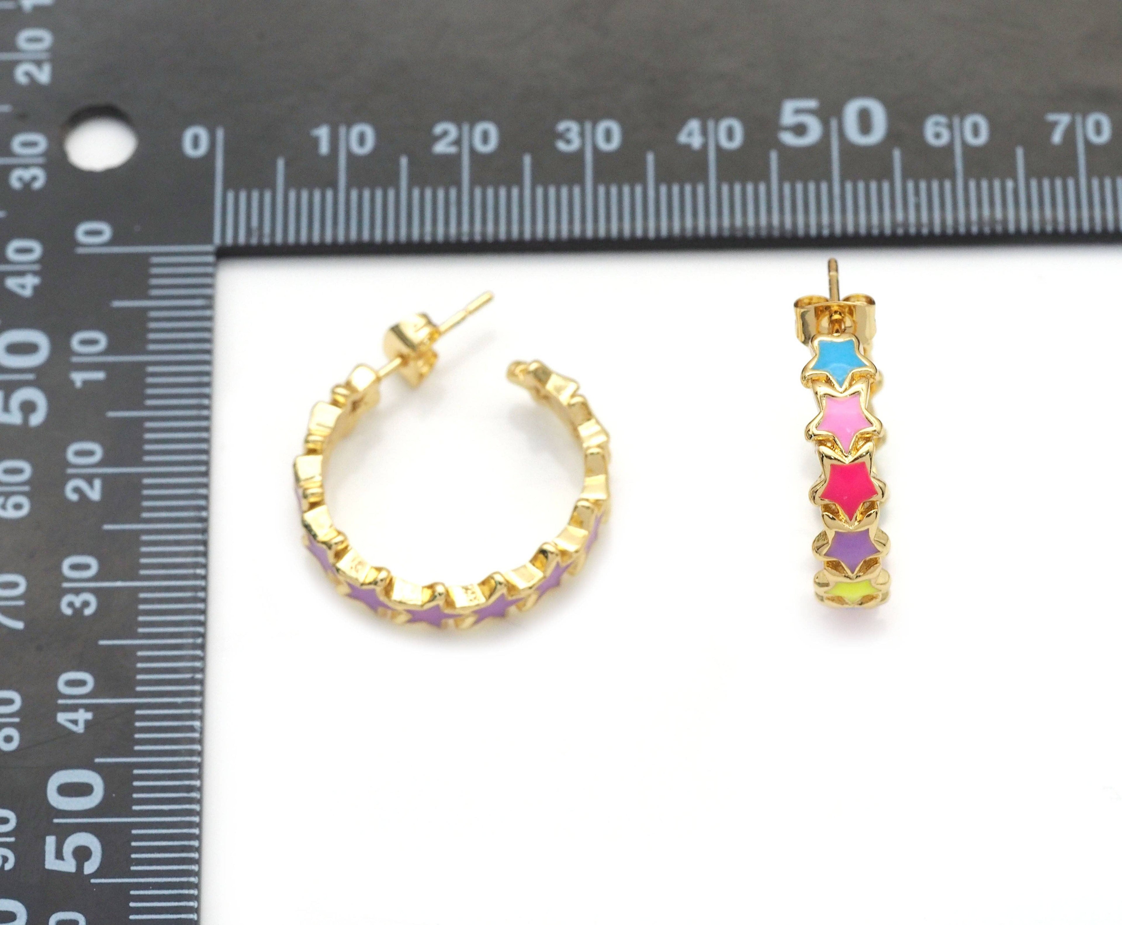 Colorful Enamel String Star Stud Earrings, Sku#J373