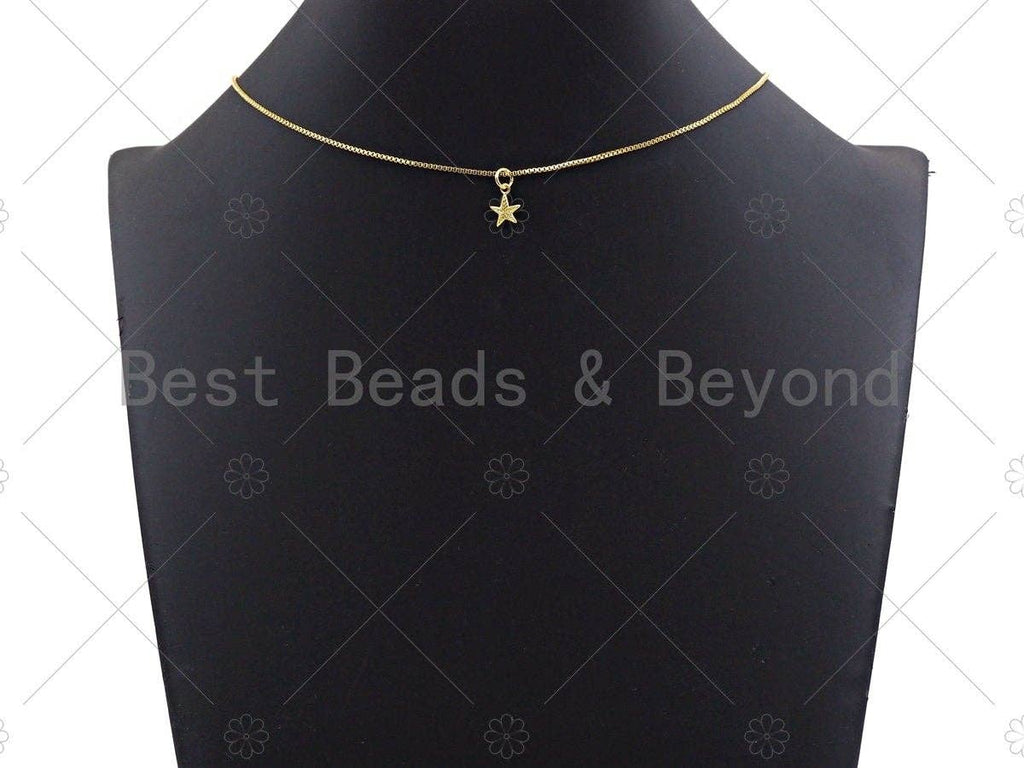 2pc Dainty Texturized Five Point Star Pendant/Charm, Bracelet Necklace Cubic Zirconia  Star Pendant Charm, 8x10mm,sku#Z1232