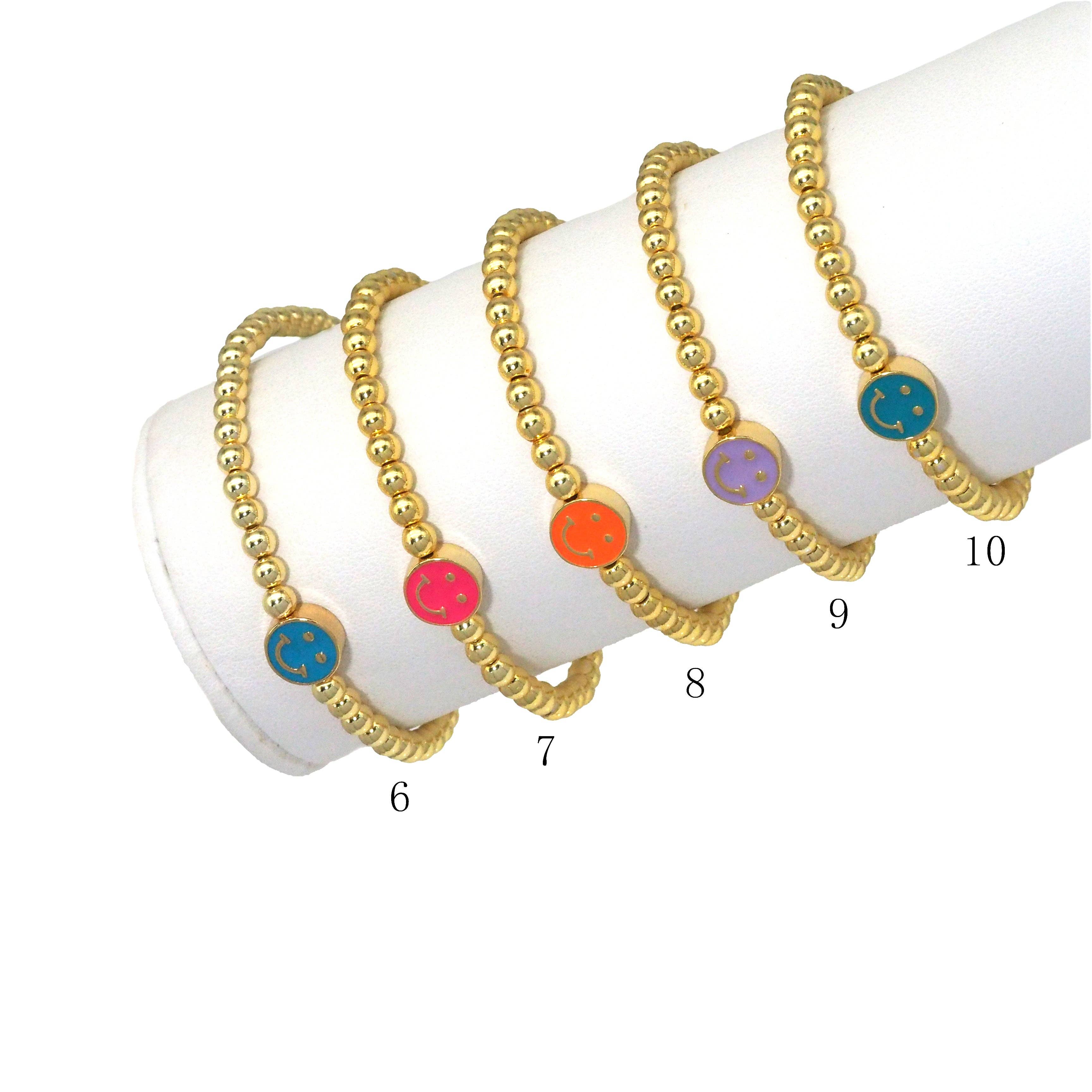 CZ Enamel Smiley Face Gold Hematite Bracelet, Sku#EF148