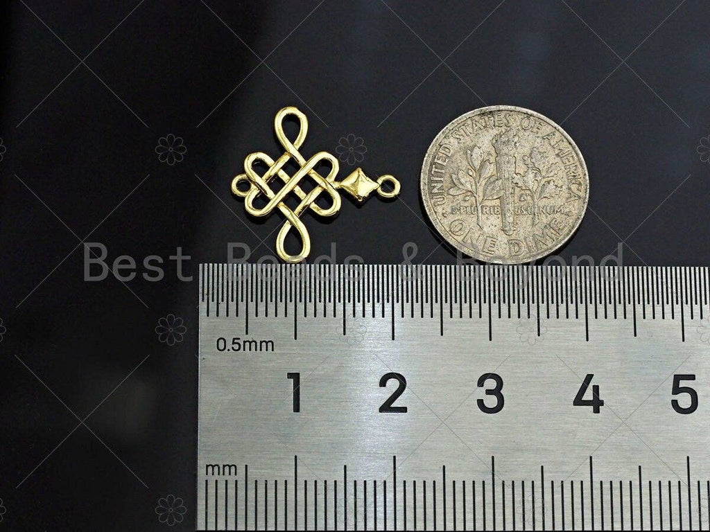 CZ Micro Pave Lucky Chinese knot Pendant/Charm/Connector, Propitious Cubic Zirconia Pendant, 18K Gold Tone, 18mm, Sku#Y270