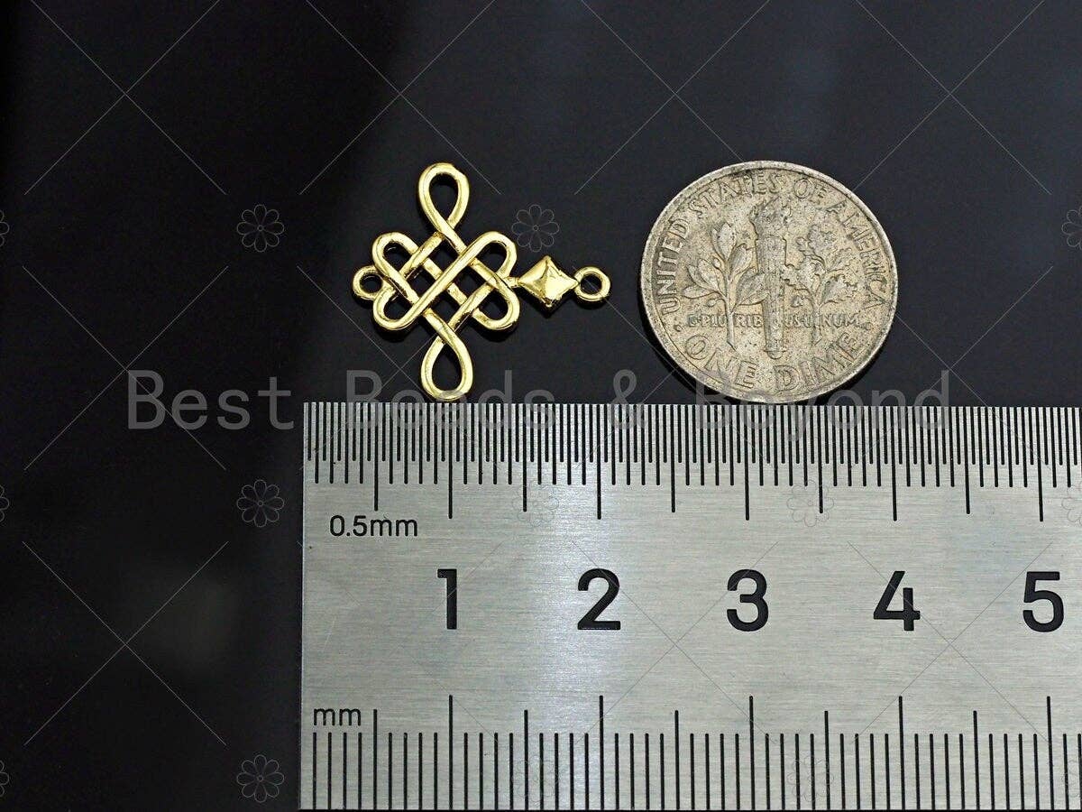 CZ Micro Pave Lucky Chinese knot Pendant/Charm/Connector, Propitious Cubic Zirconia Pendant, 18K Gold Tone, 18mm, Sku#Y270