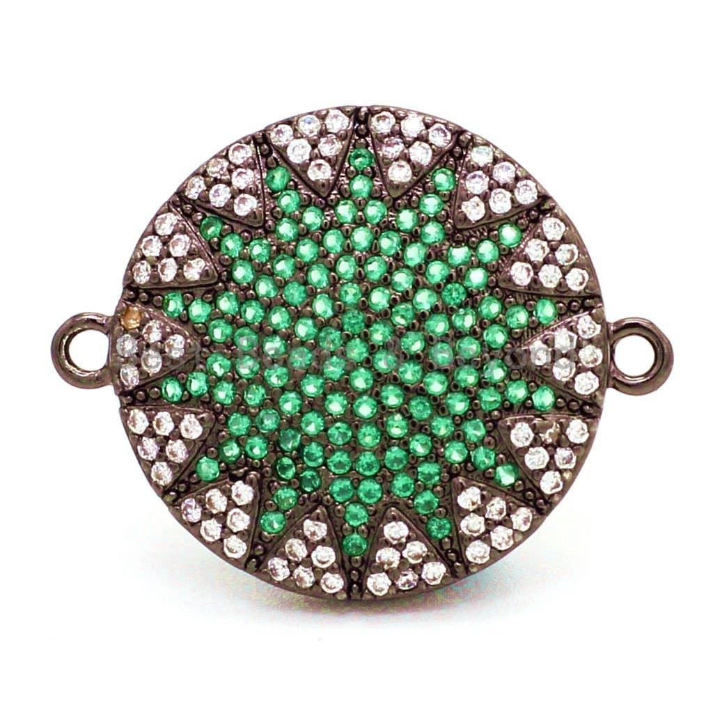 CZ Micro Pave Polar Star/North Star on Black Plated Disc Round Connector, Colored Cubic Zirconia Space Connector, 20x25mm,sku#E15