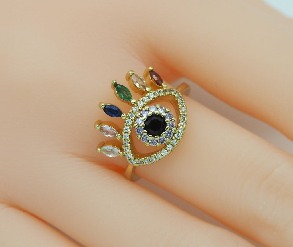 Colorful CZ Evil Eye Adjustable Ring,JL67