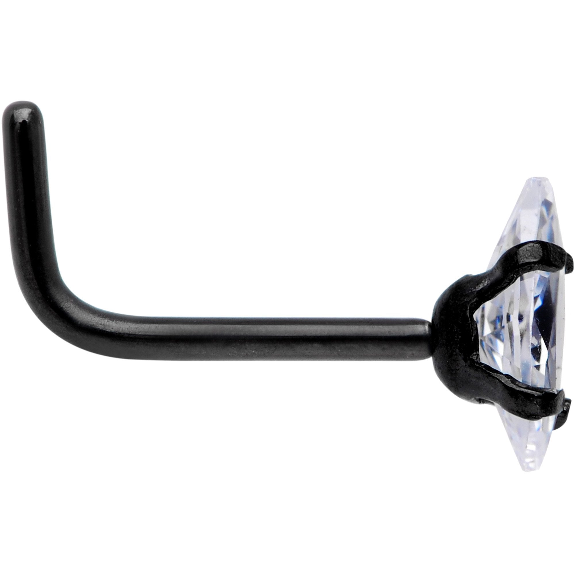 20G 1/4 Clear CZ Gem Black IP Ellipse L Shape Nose Ring