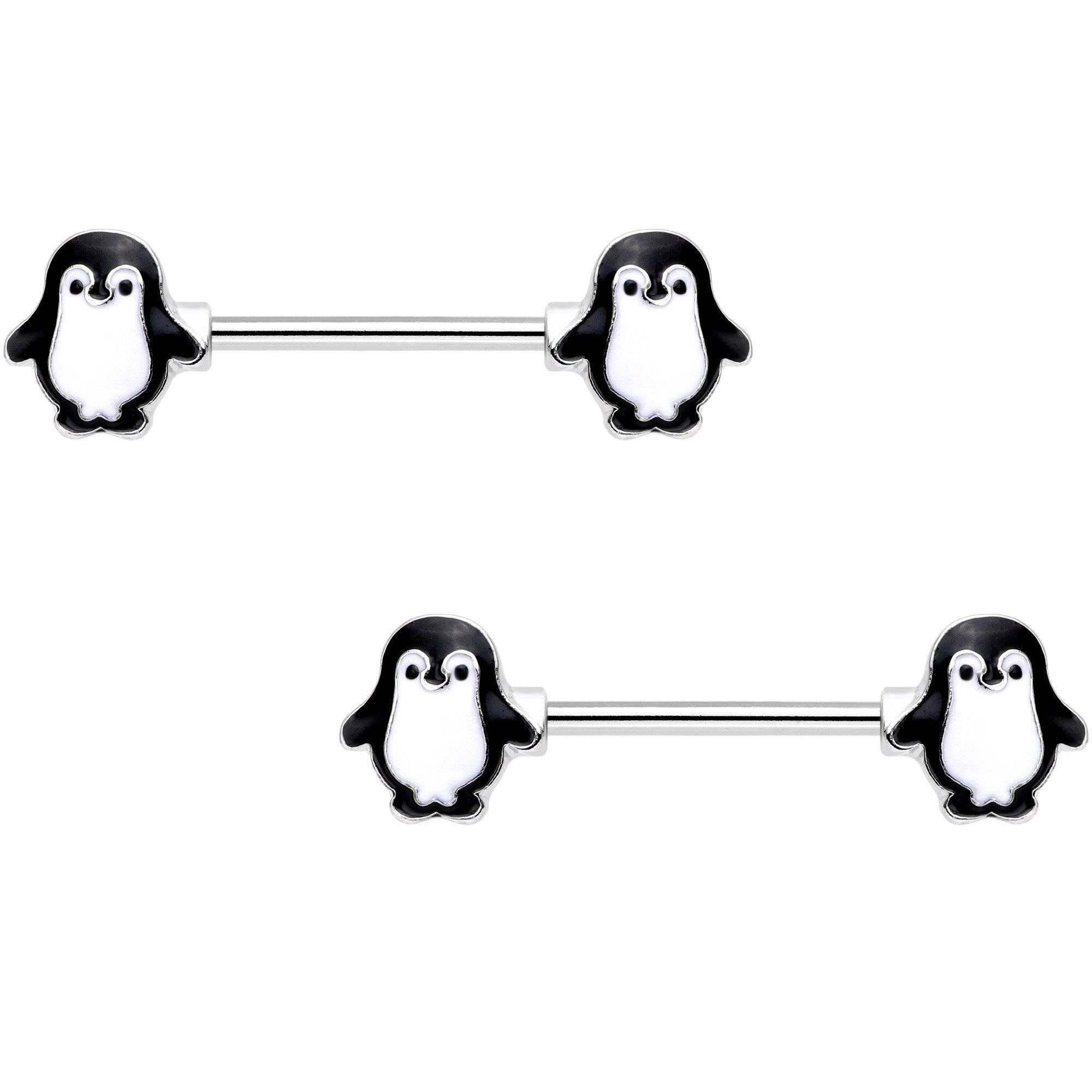 14G 9/16 Parade of Penguins Barbell Nipple Ring Set