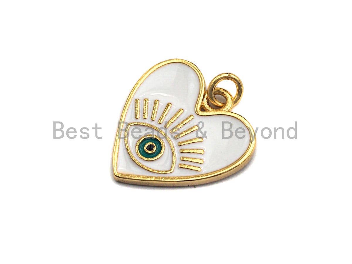 Enamel White and Black Evil eye on Heart pendant, Enamel heart charm, Protection Evil eye charm, 17x18mm, sku#Z404