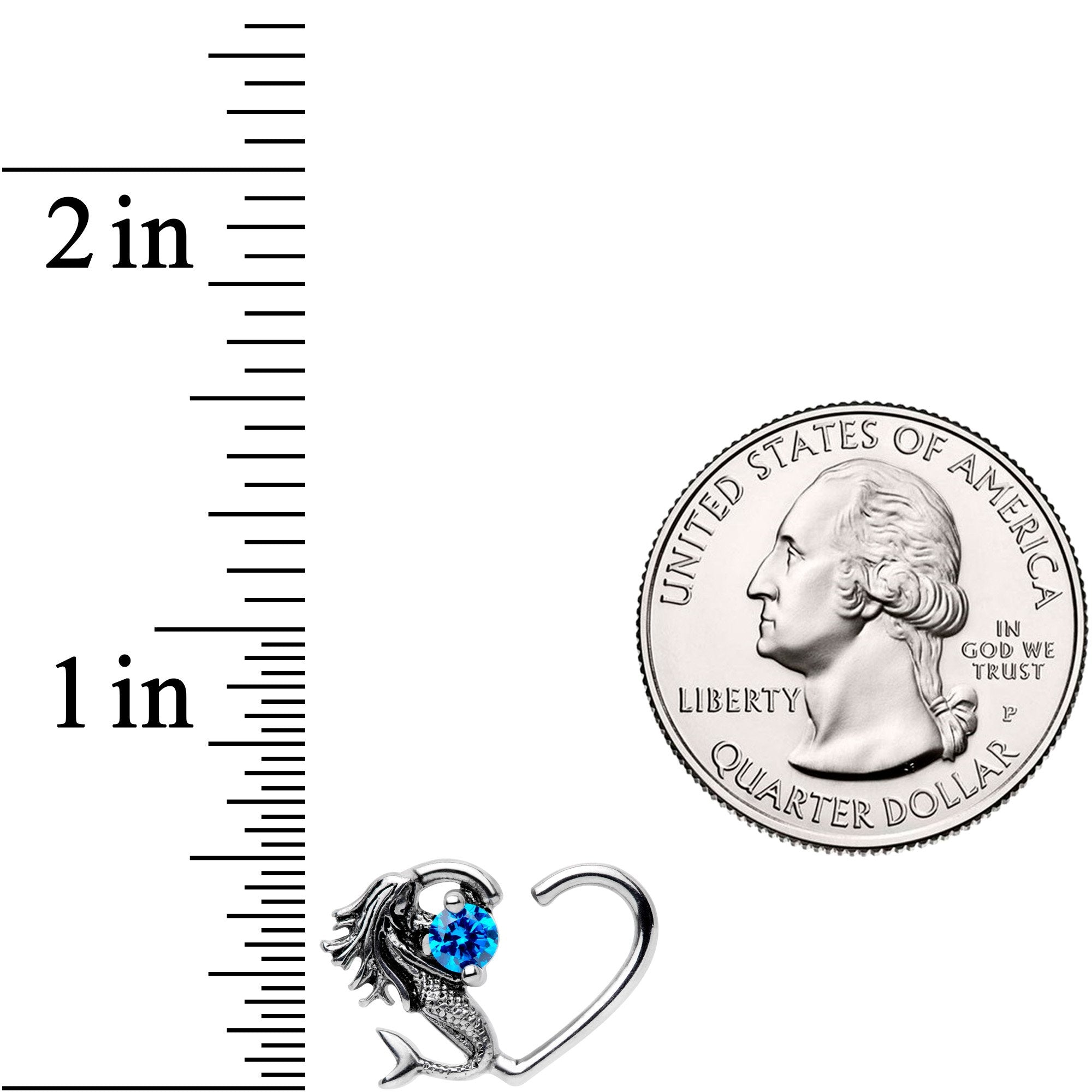16G 3/8 Blue CZ Gem Mermaid Treasure Right Heart Closure Ring