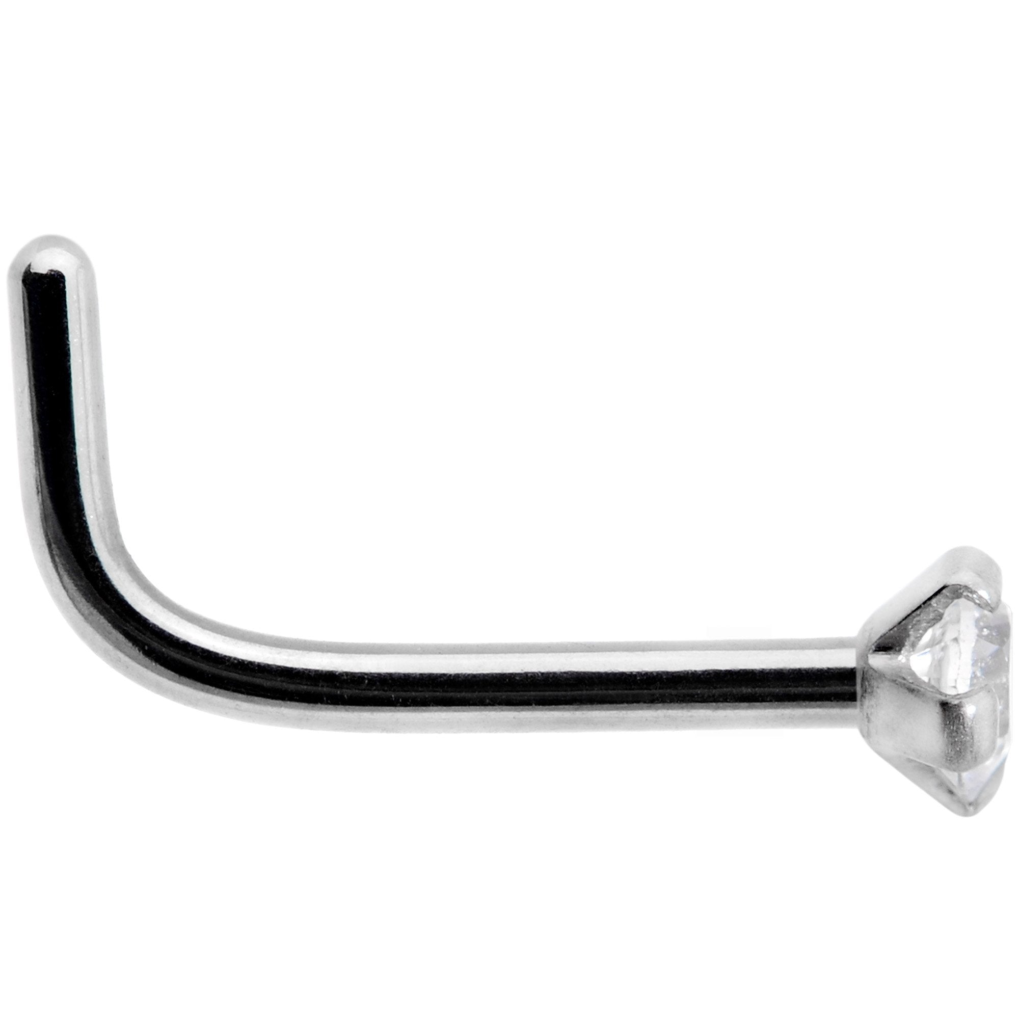 20G 1/4 Clear 2mm CZ Gem Grade 23 Titanium L Shaped Nose Ring