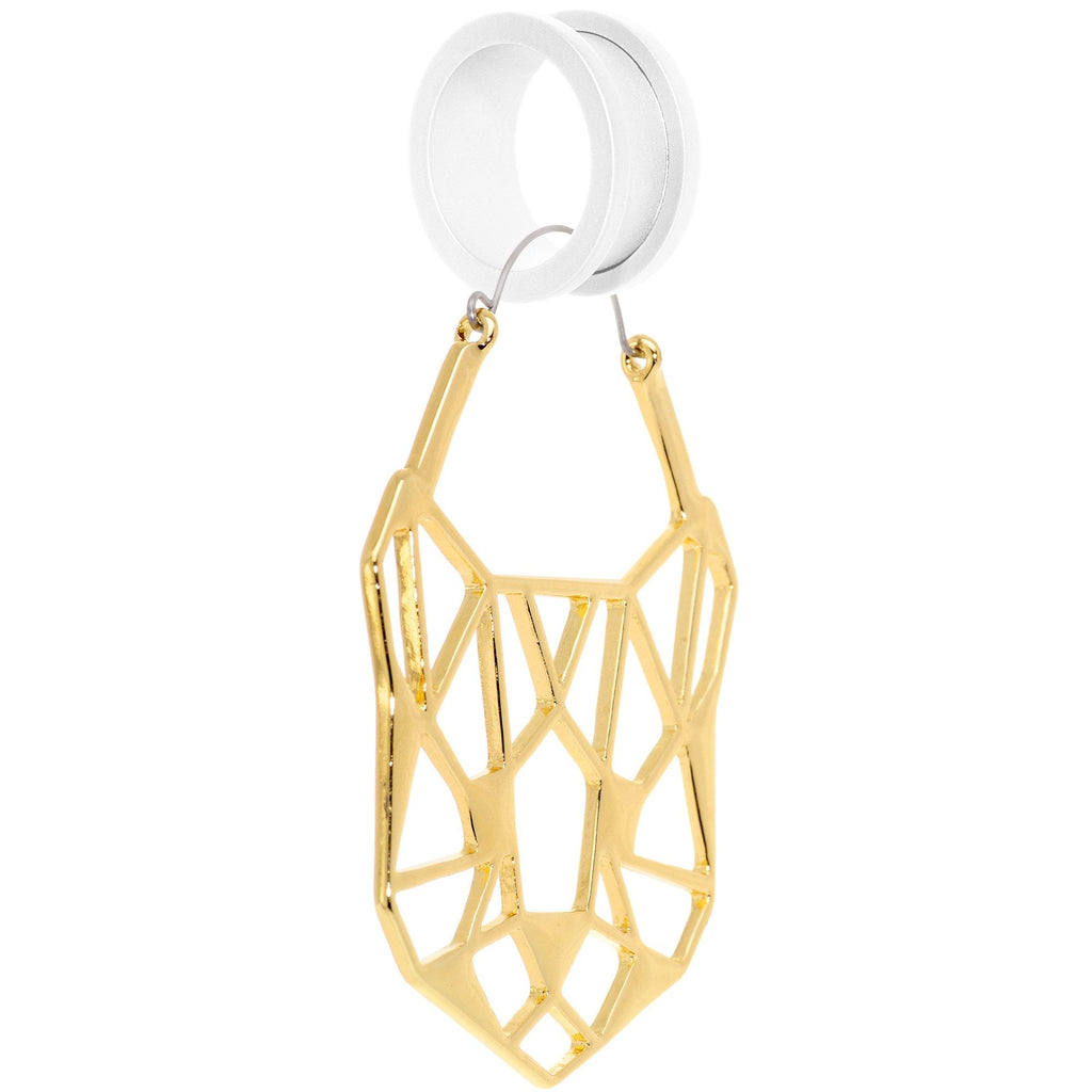 Gold Tone Geometric Cut Out Cat Panther Tunnel Plug Earrings