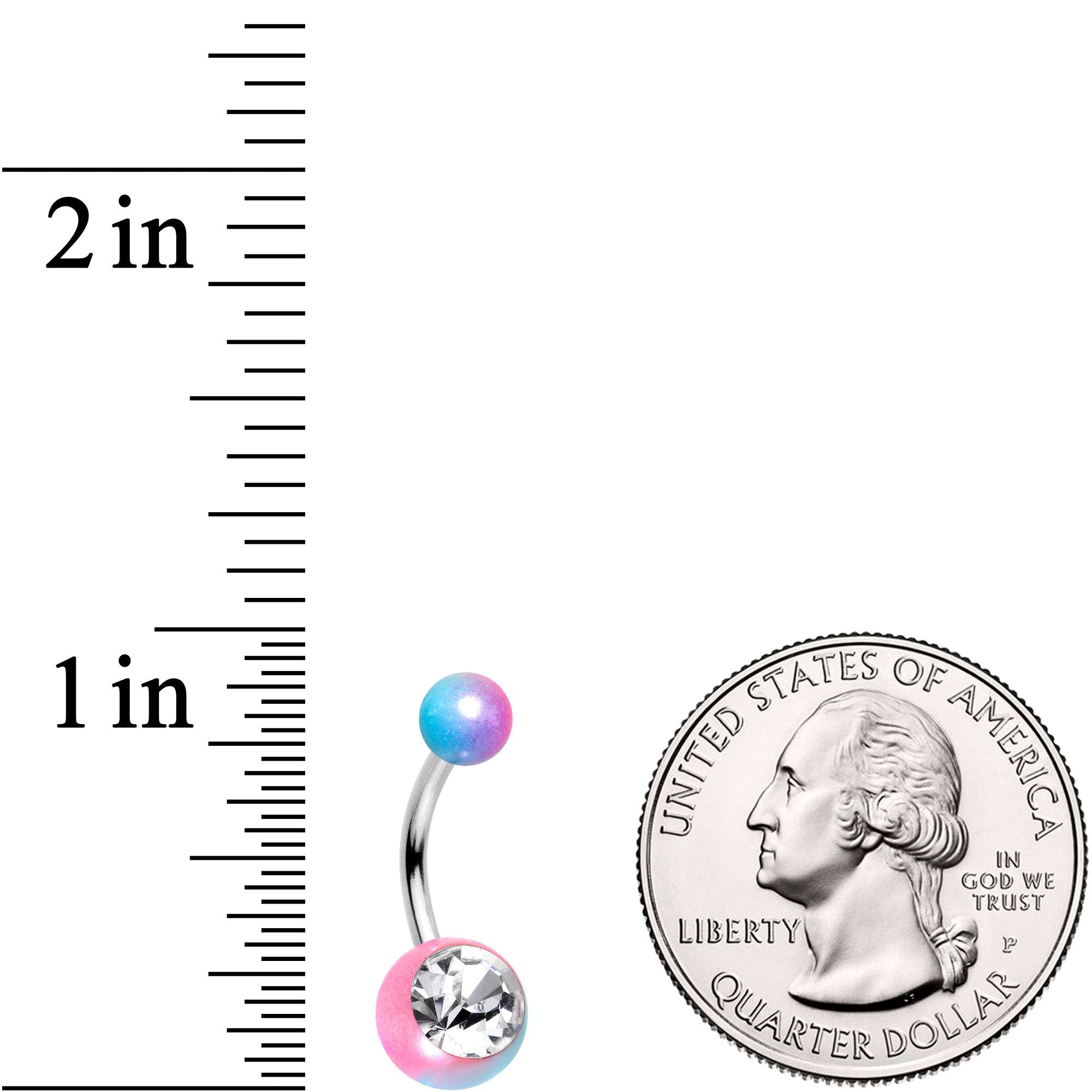 Clear Gem Blue Pink Ombre Pearlescent Acrylic Belly Ring