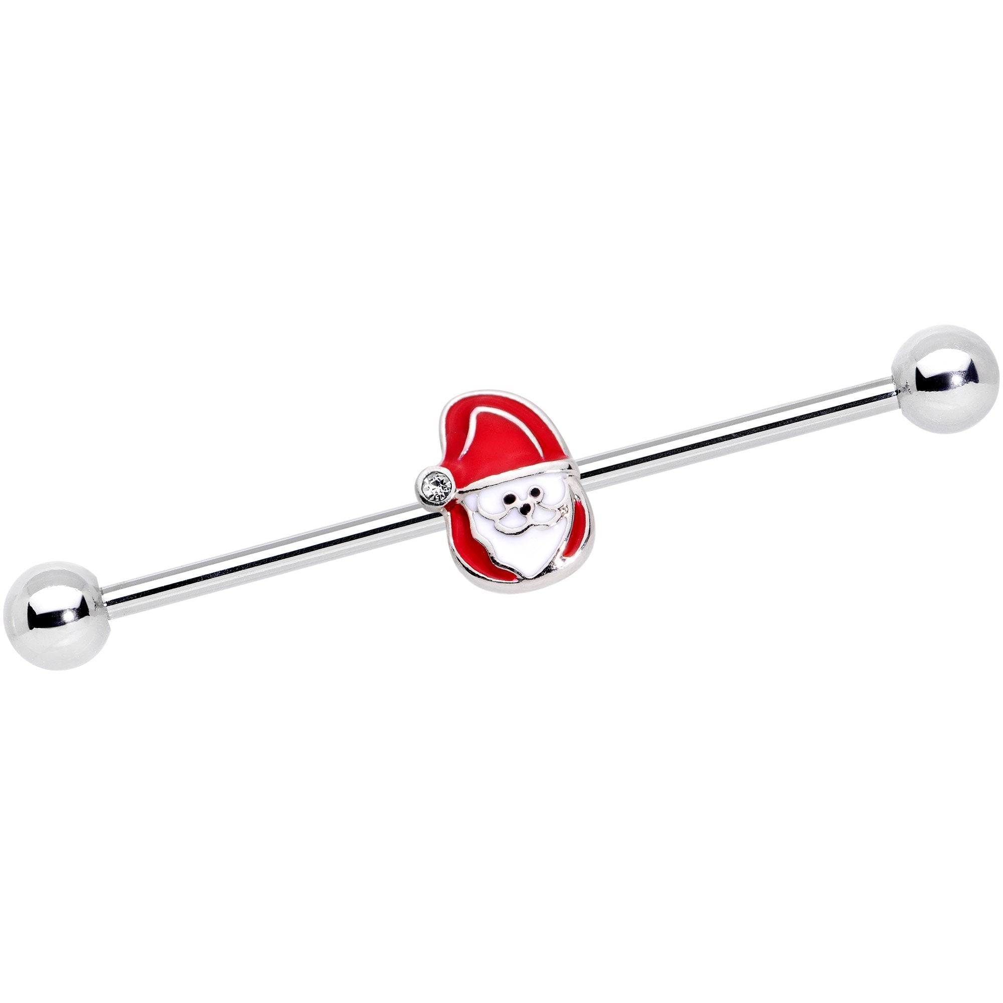14G Clear Gem Happy Santa Industrial Barbell 38mm