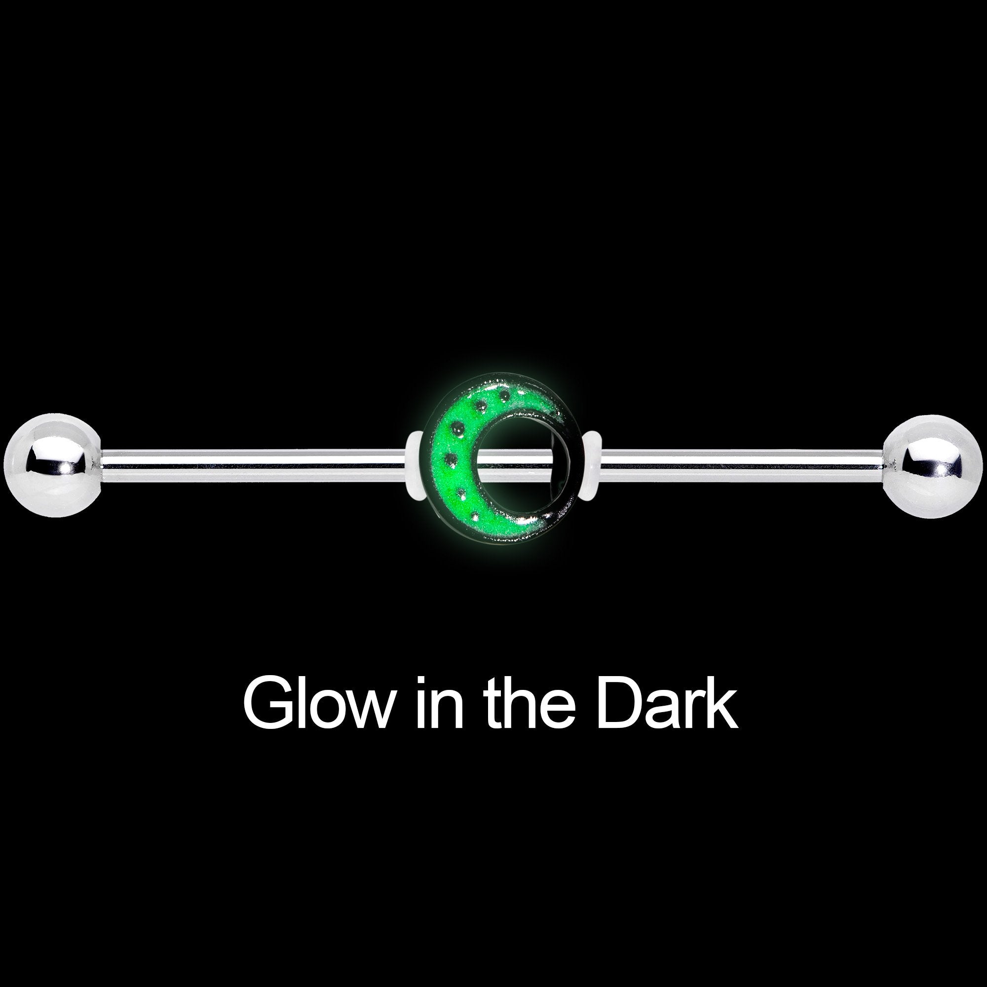 14G Glow in the Dark Crescent Moon Industrial Barbell 38mm
