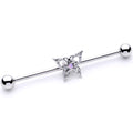 14G White Synthetic Opal Butterfly Industrial Barbell 38mm