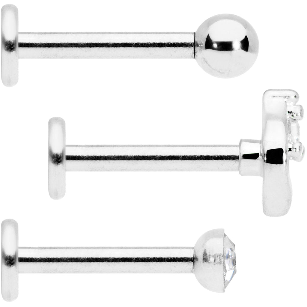 16G 5/16 Clear Gem Internally Threaded Labret Set