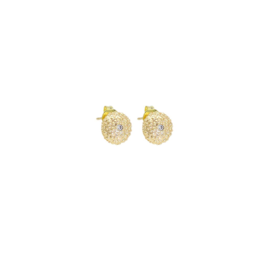 CZ brushed Gold Round Stud Earrings, Sku#ZX172