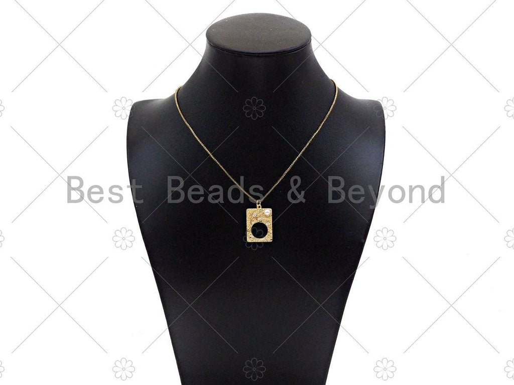 CZ Micro Pave Hollow Out Round Pearl On Rectangle Shape Pendant,14K Gold Filled MOP Charm, Necklace Bracelet Charm Pendant,17x25mm,Sku#ZX34