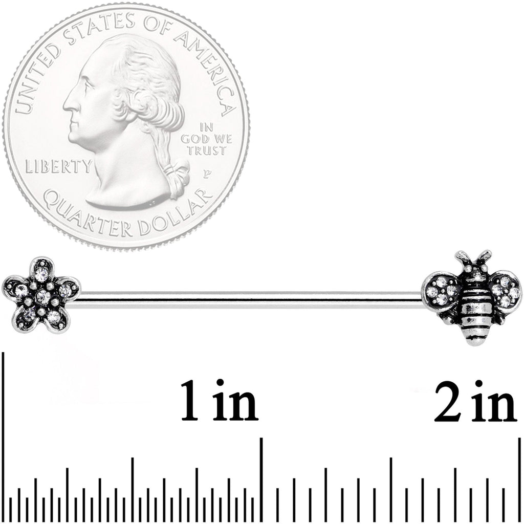 14G Clear Gem Bee Flower Industrial Barbell 38mm
