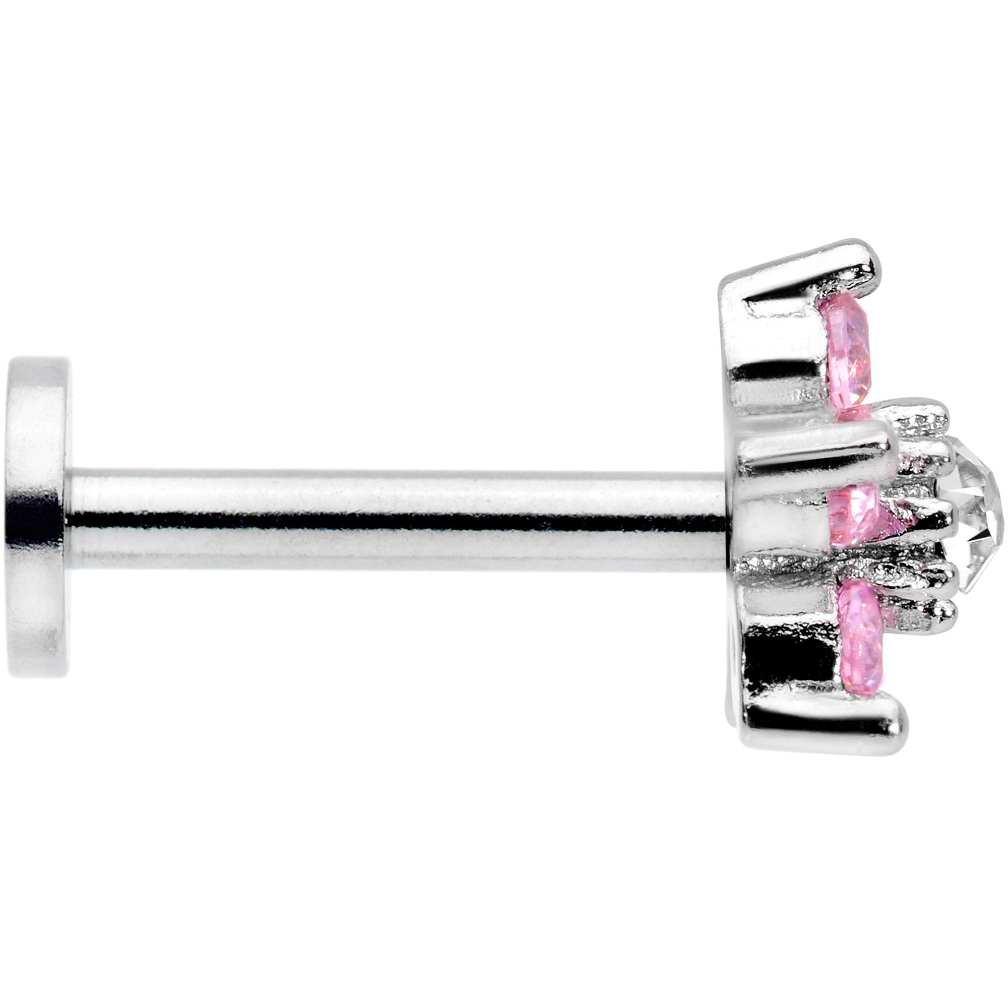 16G 5/16 Clear Pink CZ Gem Star Internally Threaded Labret Tragus