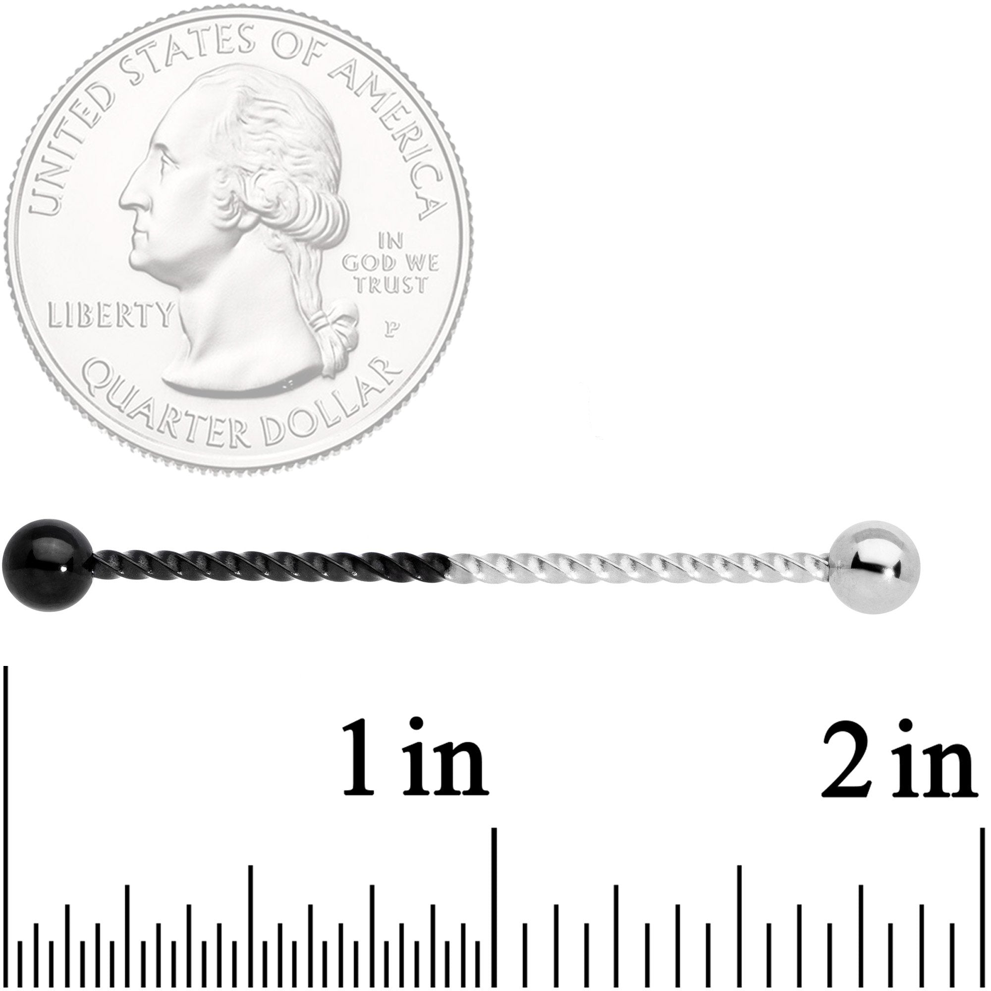 14G Black Steel Two Tone Twisted Industrial Barbell 38mm
