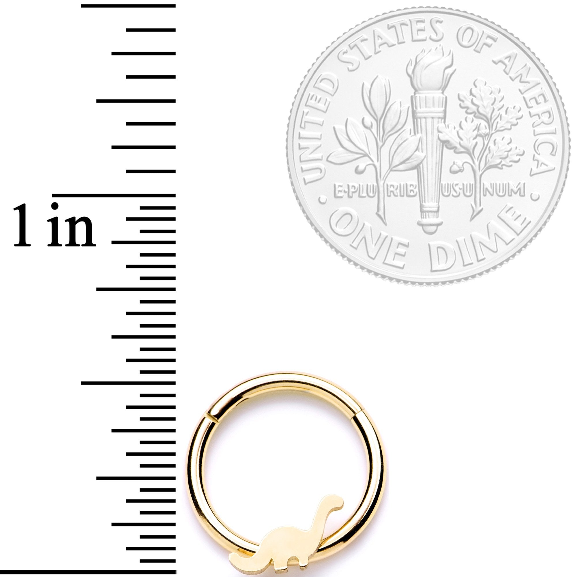 16G 3/8 Gold Tone Tiny Dinosaur Hinged Segment Ring