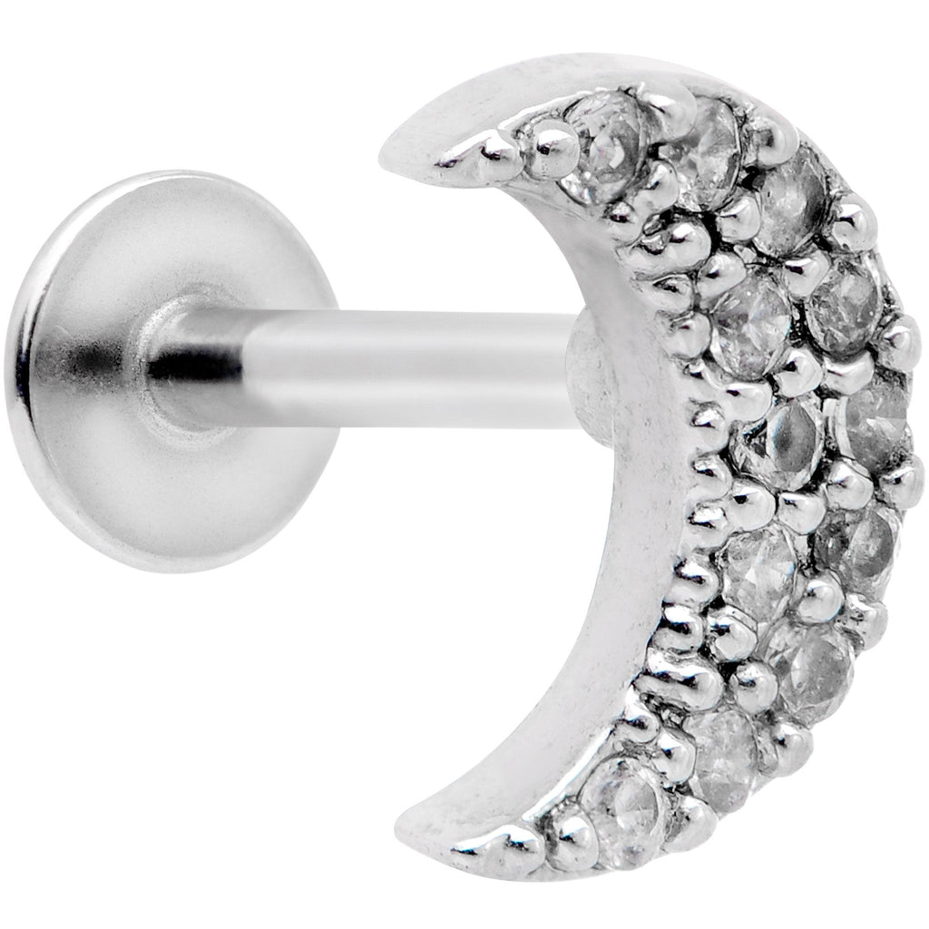 16G 5/16 Clear CZ Gem Crescent Moon Labret Monroe Tragus