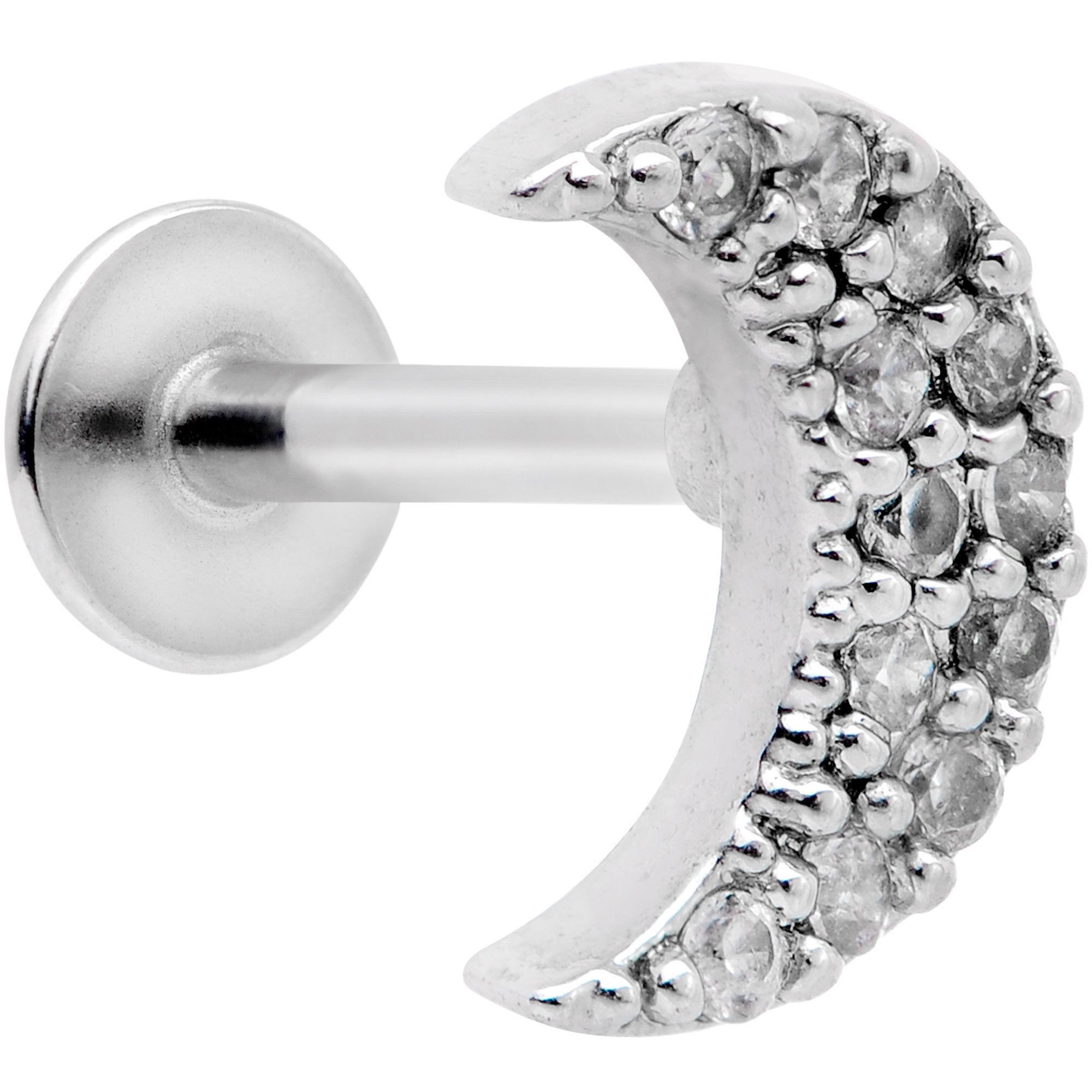 16G 5/16 Clear CZ Gem Crescent Moon Labret Monroe Tragus