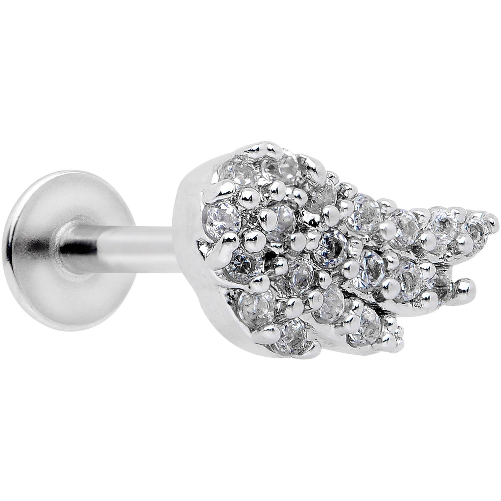 16G 5/16 Clear CZ Gem Angels Wing Labret Monroe Tragus