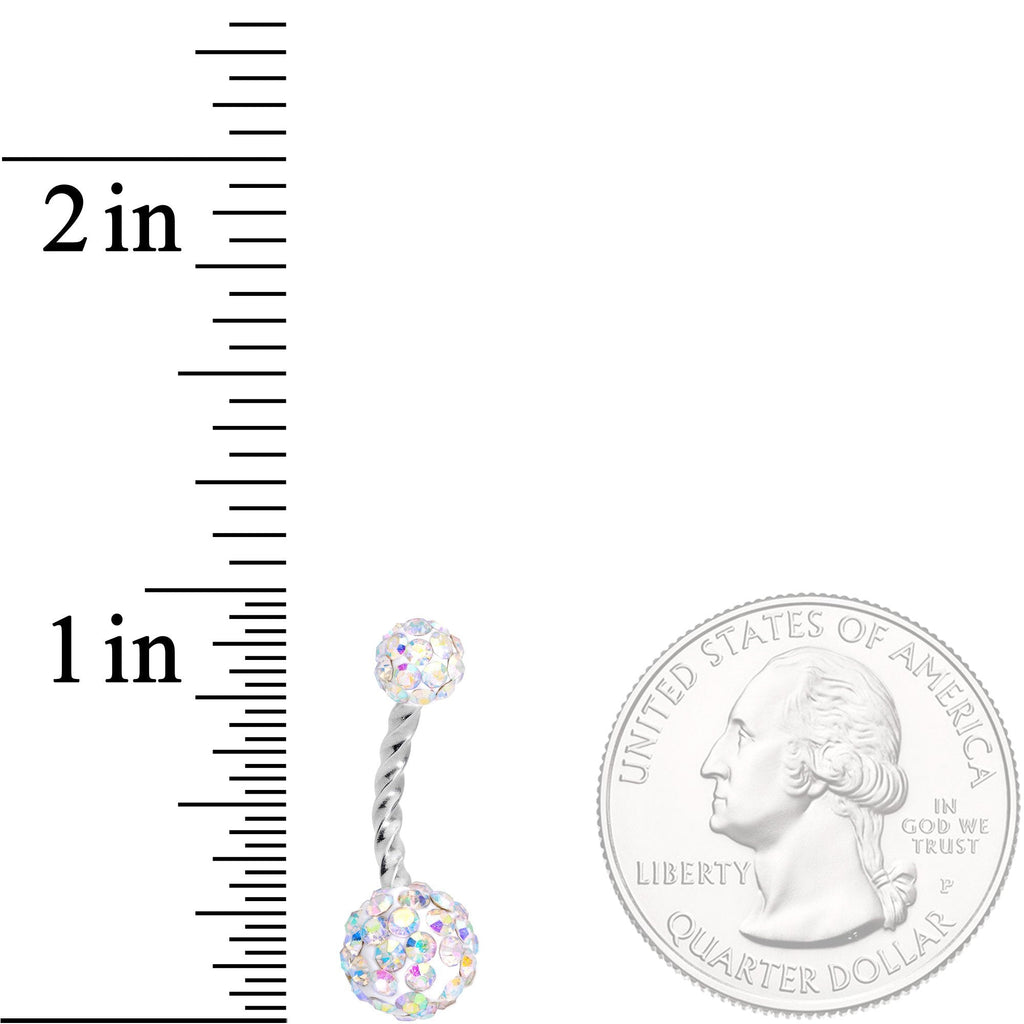 Pink Aurora Gem Twisted Disco Ball Belly Ring Set of 3