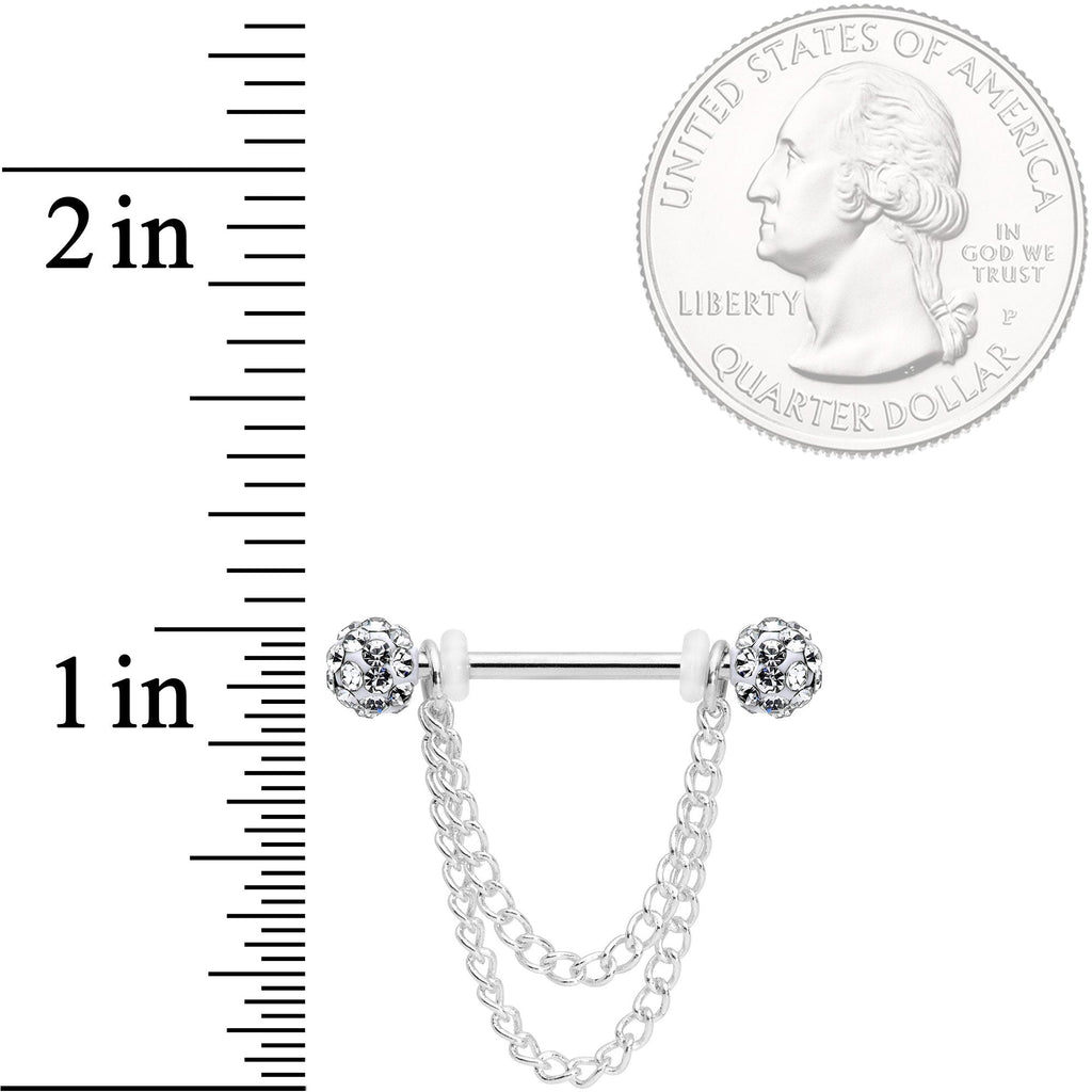 14G Clear Gem End Chain Dangle Nipple Ring Set