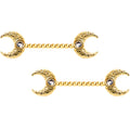 14G Clear Gem Gold Tone Witch Moon Barbell Nipple Ring Set