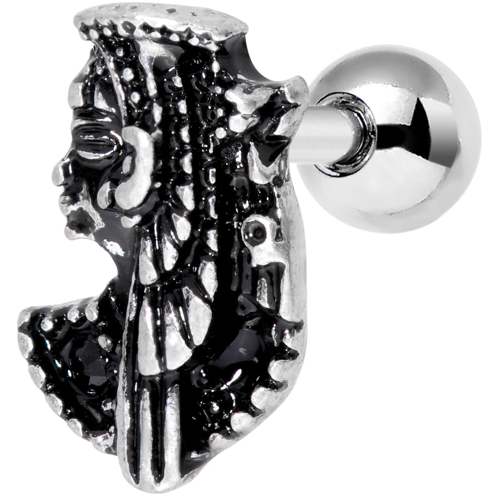 16G 1/4 Black Gem Egypt Cleopatra Anubis Cartilage Tragus Earring