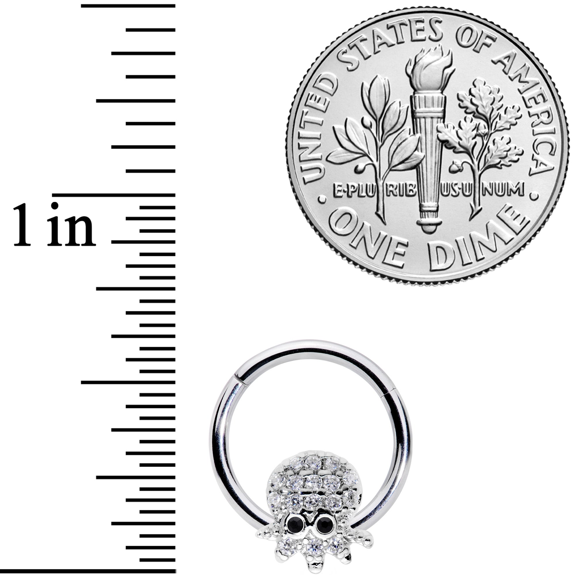 16G 5/16 Clear Black CZ Gem Nautical Octopus Hinged Segment Ring