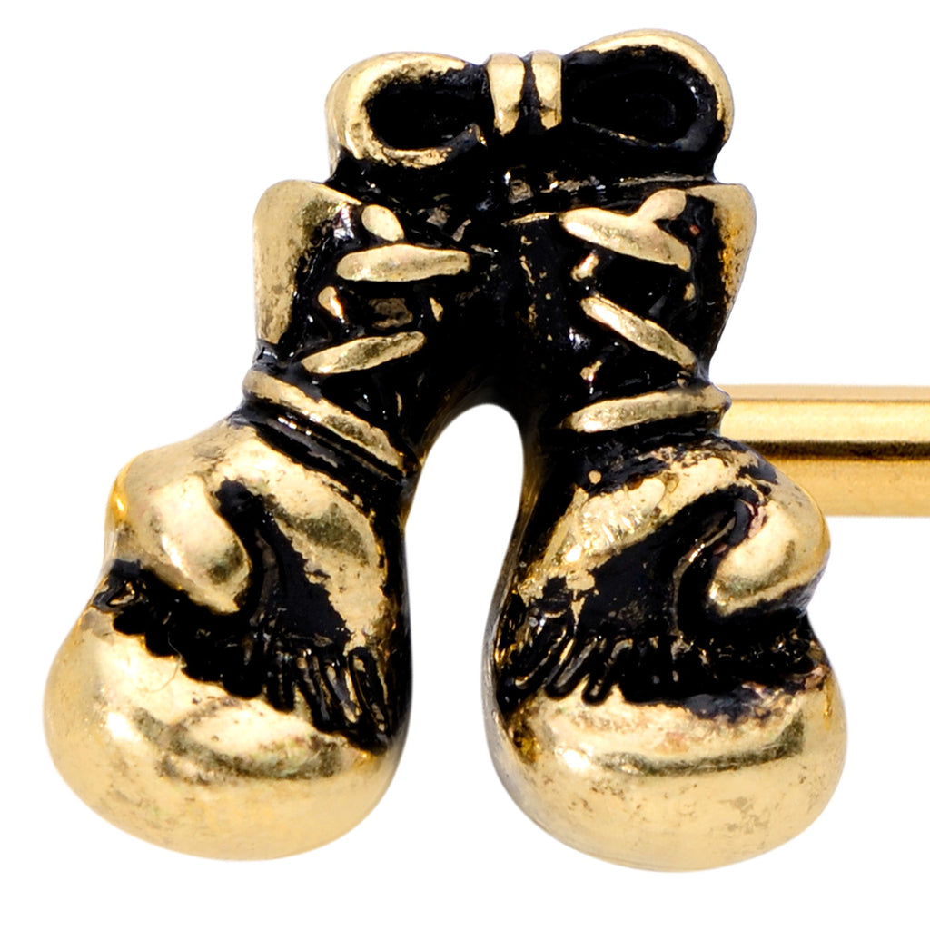14G 9/16 Gold Tone Boxing Gloves Barbell Nipple Ring Set