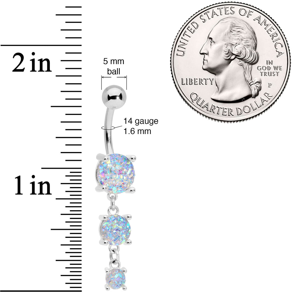 White Gem Triple Drop Dangle Belly Ring