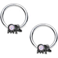 14G 1/2 White Faux Opal Elephant BCR Captive Nipple Ring Set