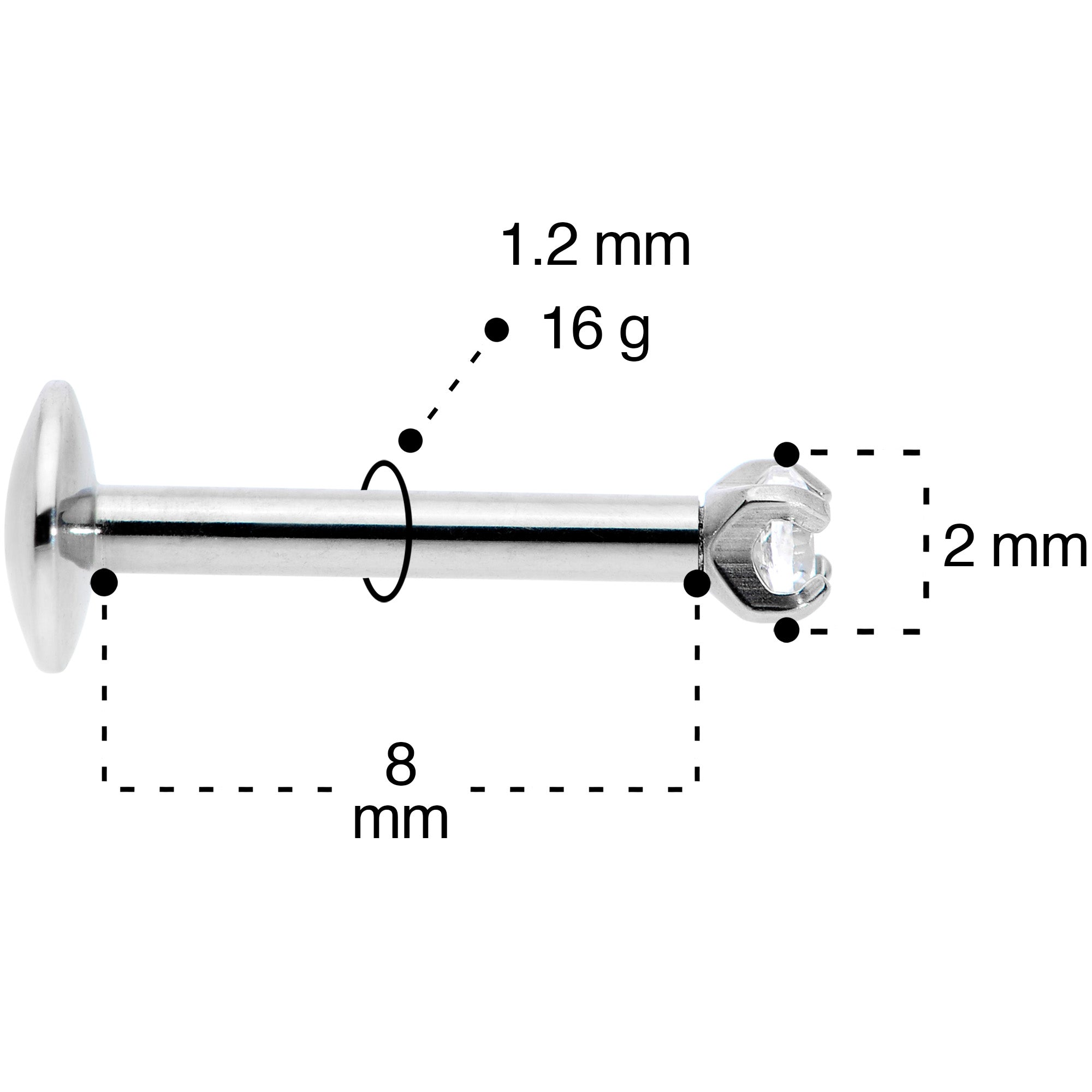 16G 5/16 2mm CZ G23 Titanium Internally Threaded Labret