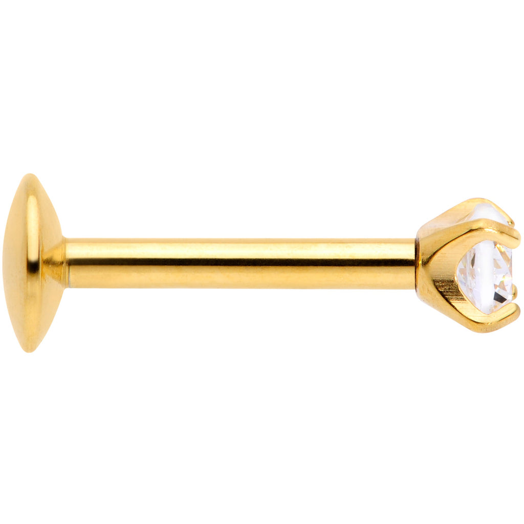 16G 5/16 3mm CZ Gold Tone G23 Titanium Internal Thread Labret
