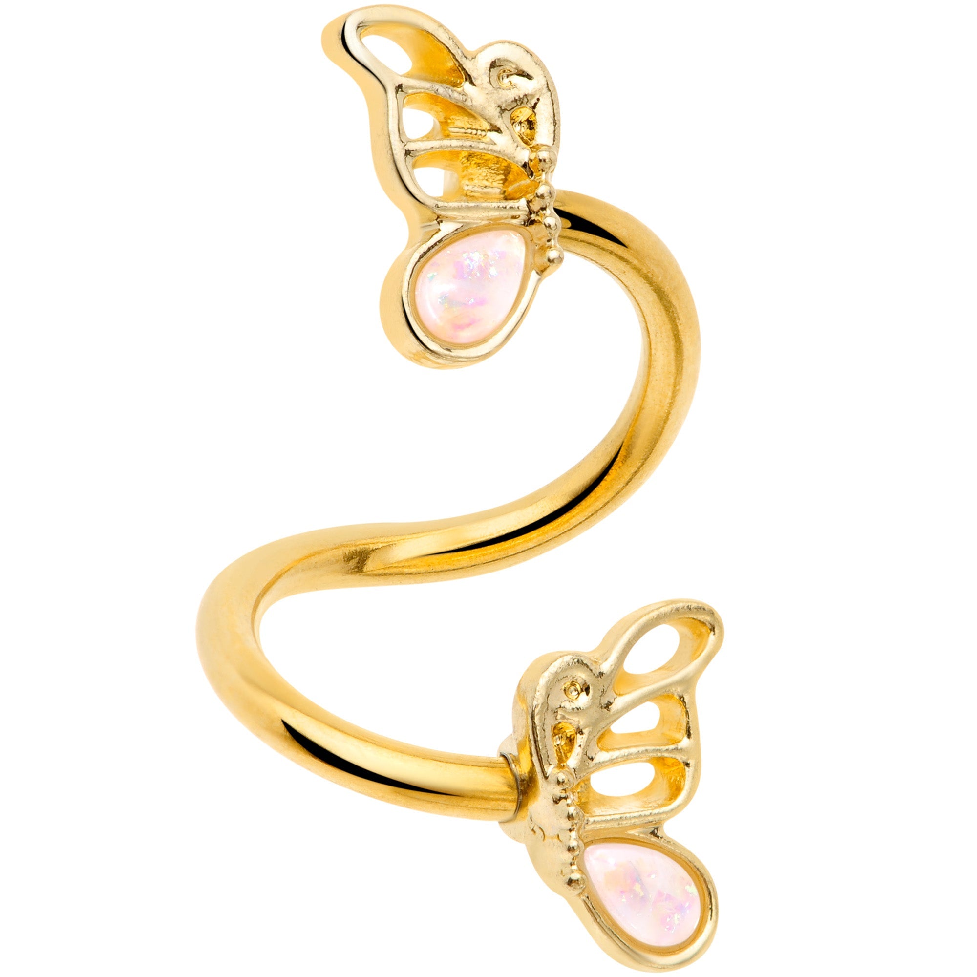 White Faux Opal Gold Tone Butterfly Spiral Twister Belly Ring