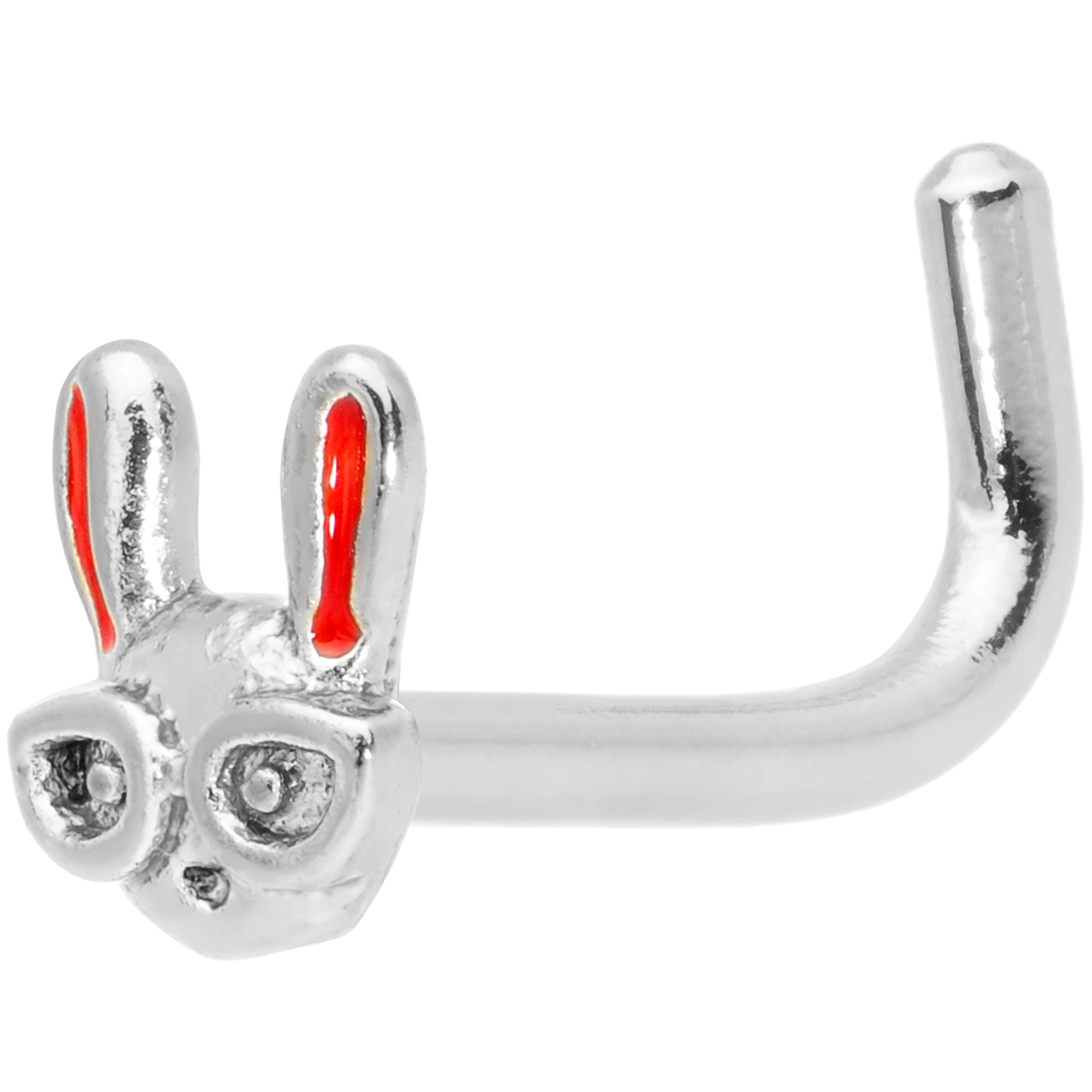 18G 5/16 Pink Ears Nerdy Easter Bunny L Shaped Nose Ring