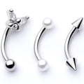 16G 5/16 Clear Gem Butterfly Curved Eyebrow Ring Set of 3