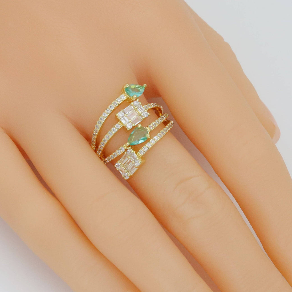 Colorful Blue Teardrop CZ Multiline Adjustable Ring, Sku#Y961