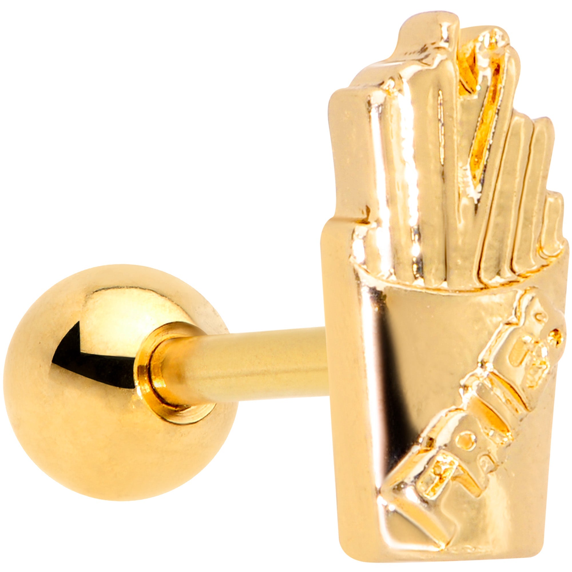 16G 1/4 Gold Tone Fast Food French Fries Cartilage Tragus Earring