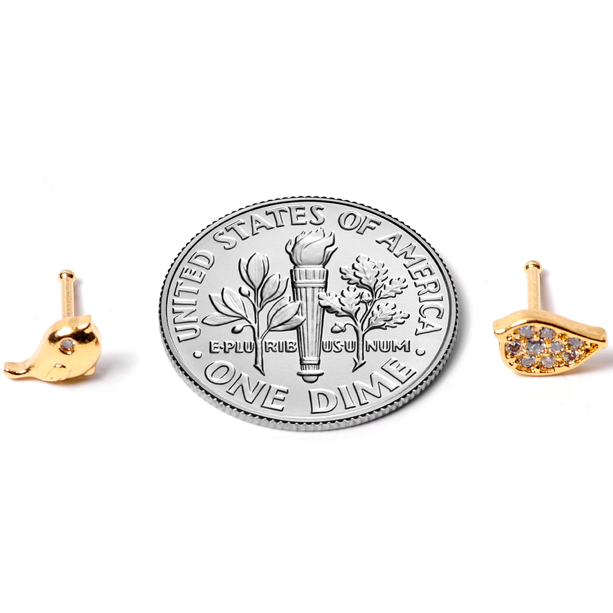 20G 1/4 Clear CZ Gem Gold Tone Little Birds Nose Bone Set of 2