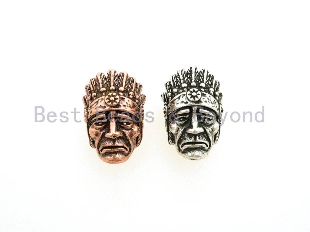 Antique Style Indian Native American Head Beads, Paracord KeyChain Lanyard Beads, Skull Charm, Mens Bracelet Findings,16x22x13mm, sku#Y107