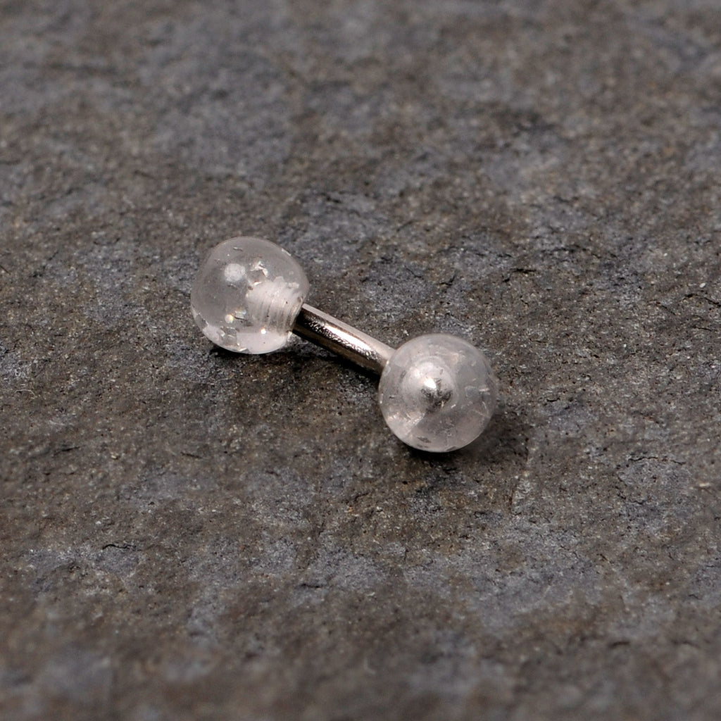 16G 1/4 Clear Speckled Acrylic Ends Curved Barbell