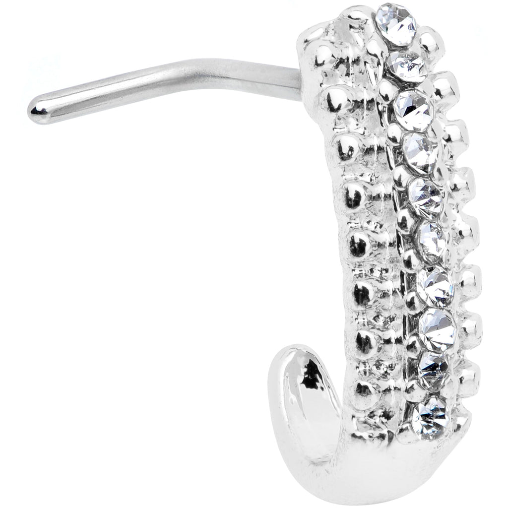 20G 5/16 Clear Gem Texture Faux Hoop L Shaped Nose Ring