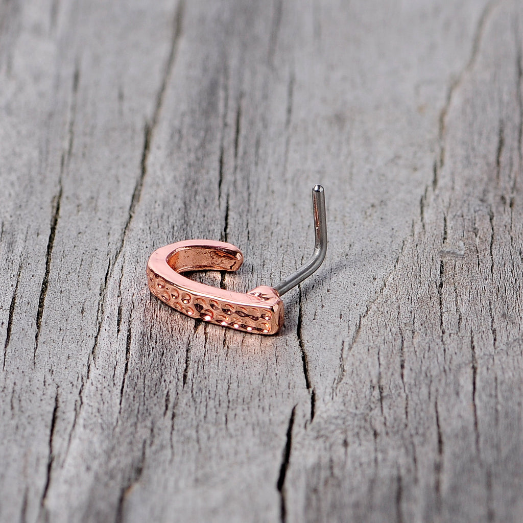 20G 5/16 Rose Gold Tone Dainty Dots Faux Hoop L Shaped Nose Ring