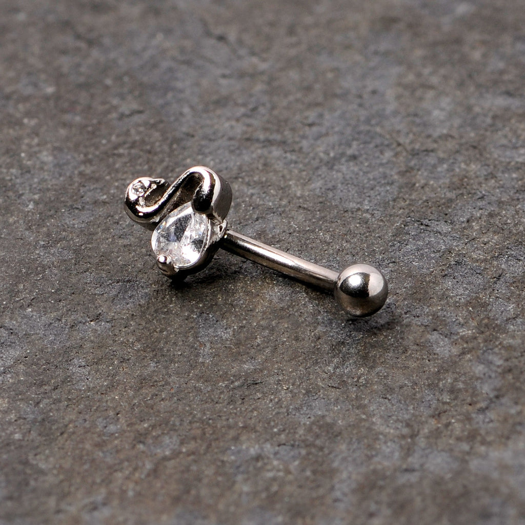 16G 5/16 Clear CZ Gem Sleek Swan Curved Eyebrow Ring